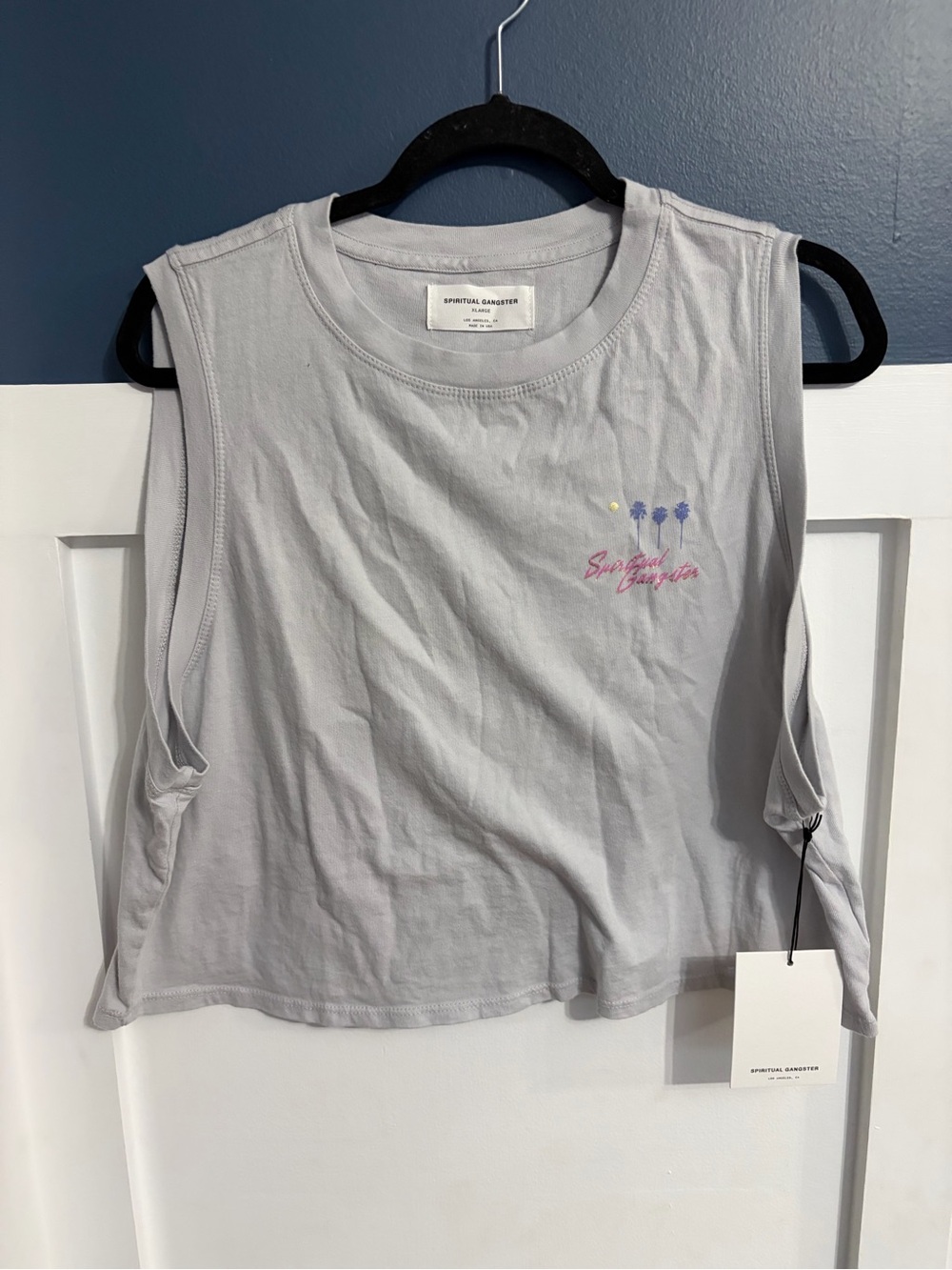 Spiritual Gangster Women's Palm Crawford Crop Tank Gray Size XL NWT